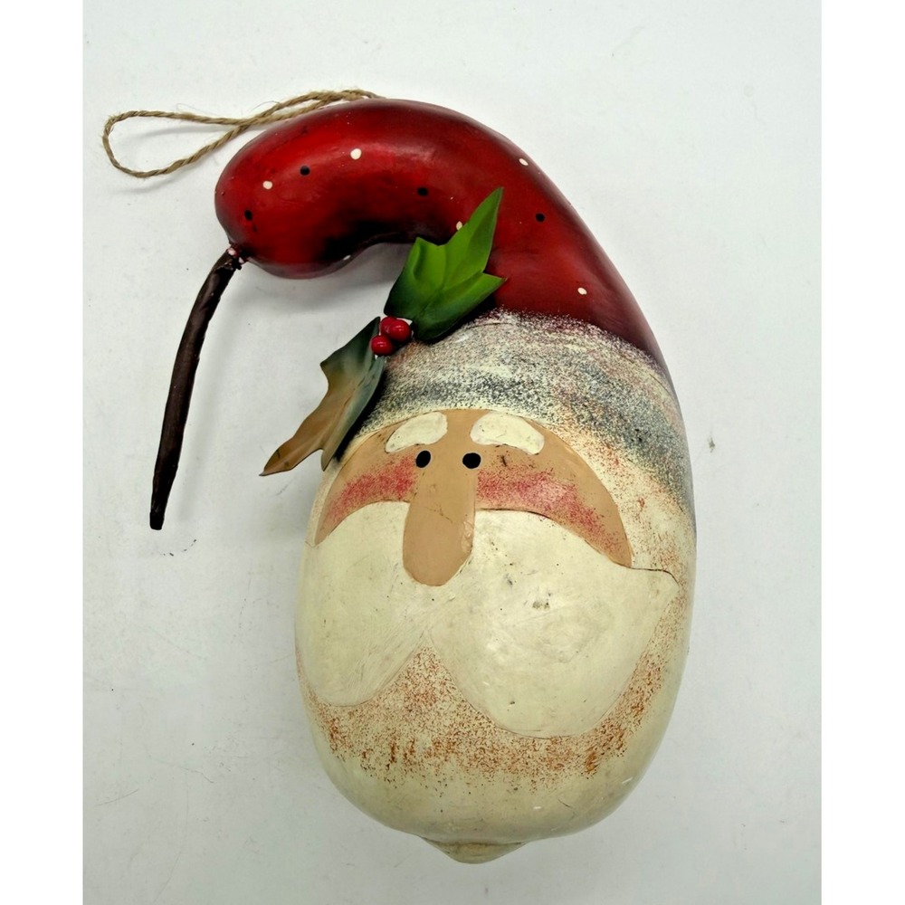 Handmade Gourd Santa Claus Red White Christmas Bauble Ornament Medium Hanging